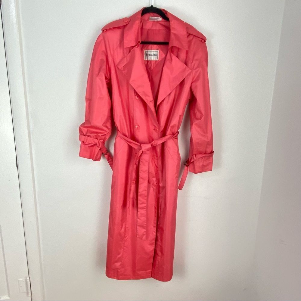 British Mist Coral Pink Trench Coat Women’s 14 Long Length Belted‎ All Weather